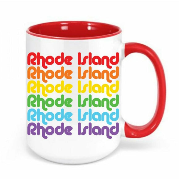 Rhode Island Repeat Rainbow White and Red 15 Oz. Ceramic Coffee Mug