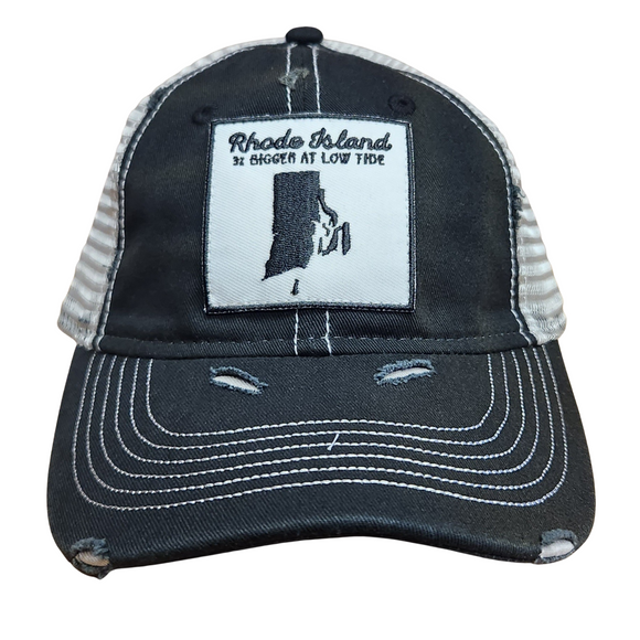 3% Bigger Black and Silver Dirty Washed Mesh Back Patch Trucker Cap