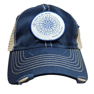 Life’s Better on the Water Navy and Khaki Dirty Washed Mesh Back Patch Trucker Cap