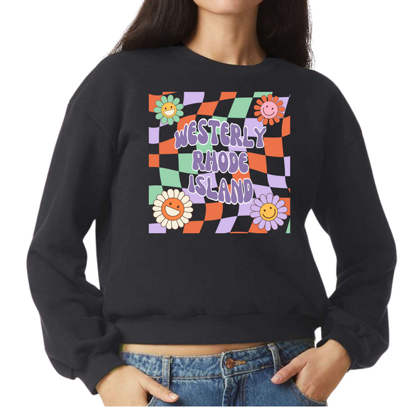 Checkerboard Westerly Black Women’s Crewneck Cropped Sweatshirt