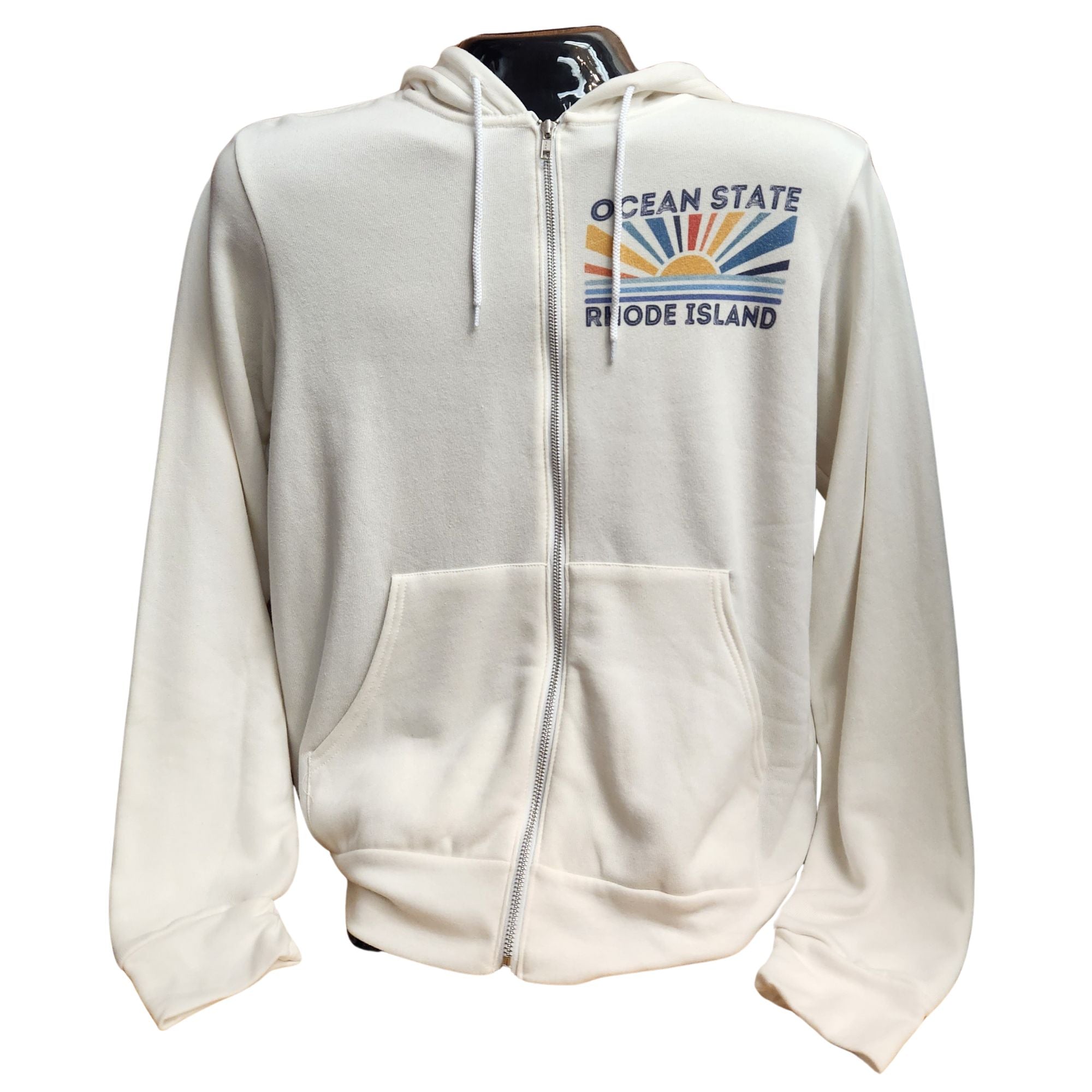 Ocean State Rhode Island White Vintage Unisex Zip Hoodie