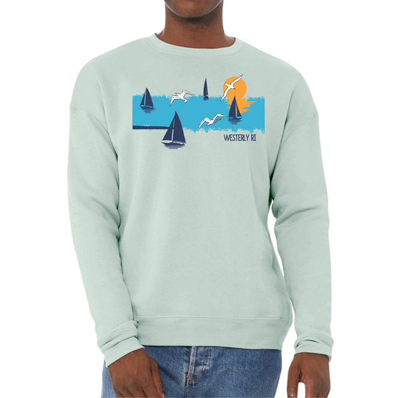 Distressed Ocean Dusty Blue Drop Shoulder Crewneck Sweatshirt