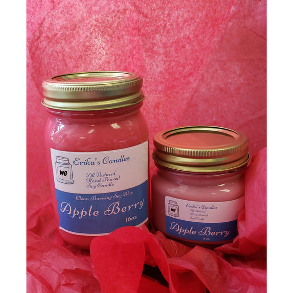 Apple Berry All Natural Hand Poured Soy Wax Mason Jar Candle