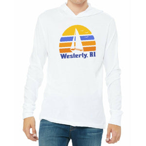 70s Sailboat White Unisex Jersey Hooded Long Sleeve Tee