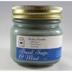 Basil, Sage, & Mint All Natural Hand Poured Soy Wax Mason Jar Candle