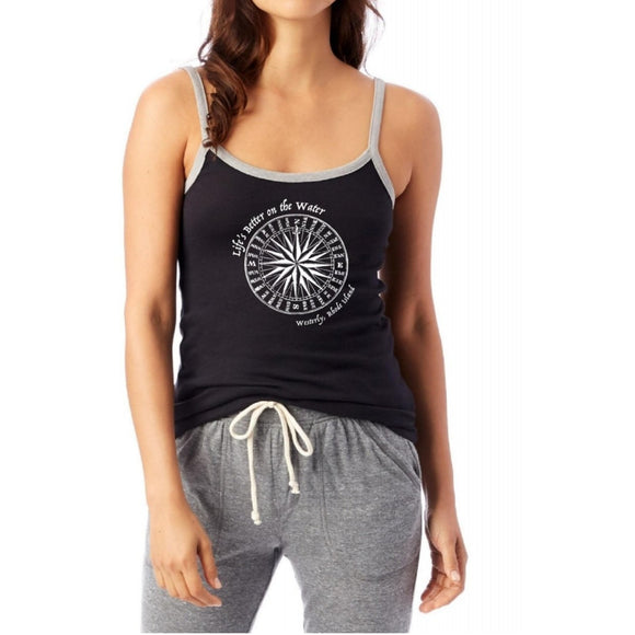 Life's Better on the Water Black and Smoke Grey Women's Camisole Ringer Tank Top