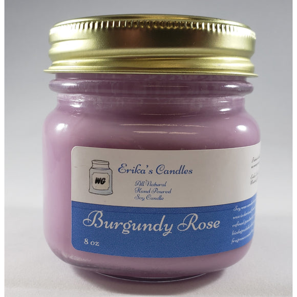 Burgundy Rose All Natural Hand Poured Soy Wax Mason Jar Candle