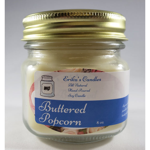Buttered Popcorn All Natural Hand Poured Soy Wax Mason Jar Candle