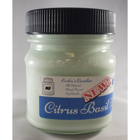 Citrus Basil All-Natural Hand Poured Soy Wax Mason Jar Candle