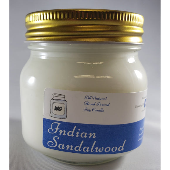 Indian Sandalwood All-Natural Hand Poured Soy Wax Mason Jar Candle