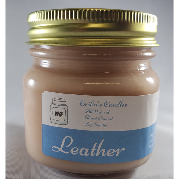 Leather All-Natural Hand Poured Soy Wax Mason Jar Candle