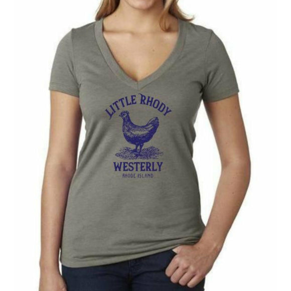 Little Rhody Warm Grey Women's Deep V-Neck Tee