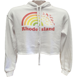 Rainbow Seagulls White Women's Cropped Fleece Hoodie