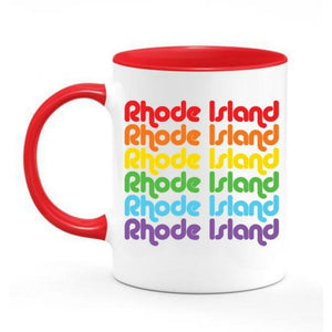 Rhode Island Repeat Rainbow White and Red 11 Oz. Ceramic Coffee Mug