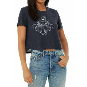 Westerly Anchor Heather Navy Women's Flowy Cropped Tee